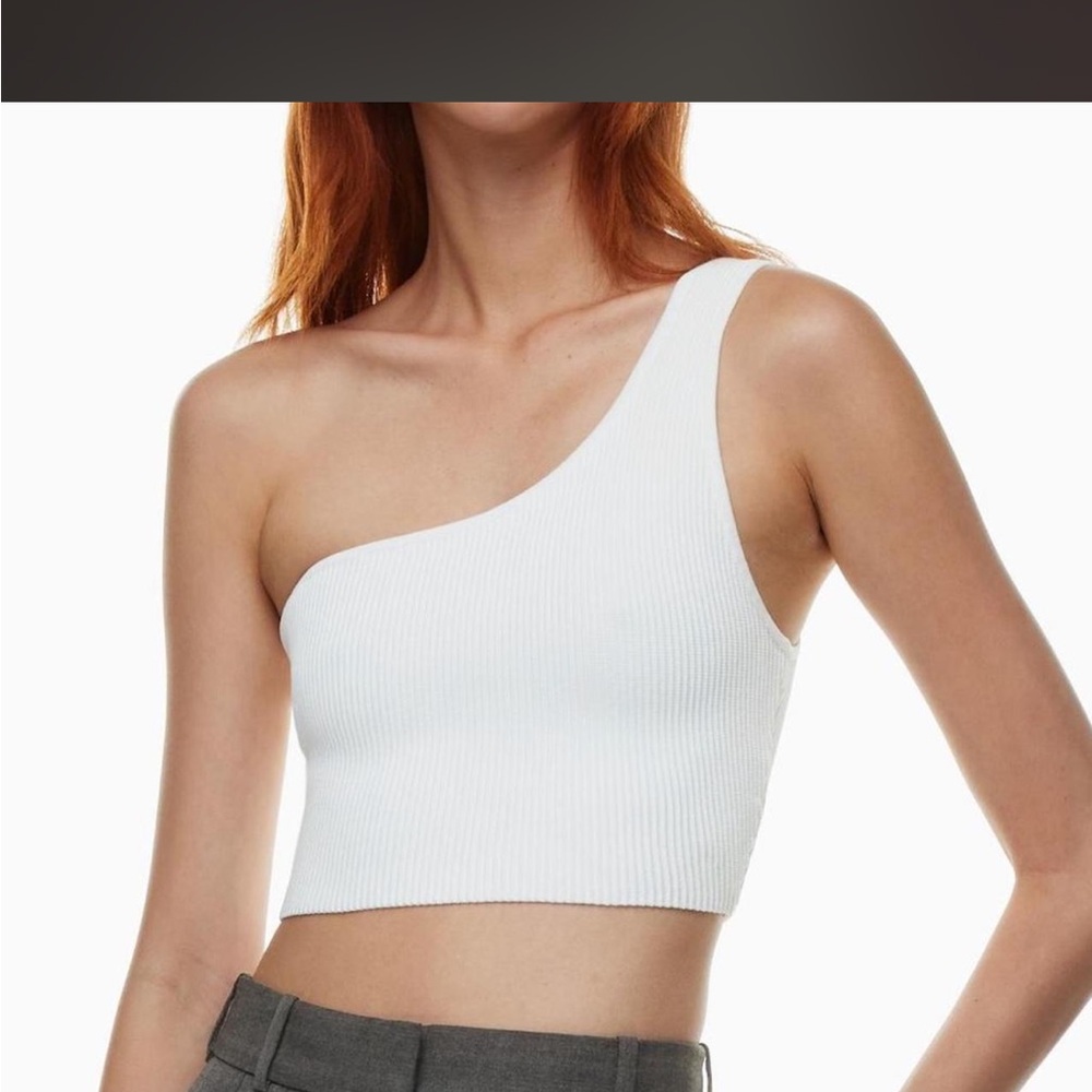 Babaton Aritzia one shoulder White Asymmetrical Ribbed Crop Top